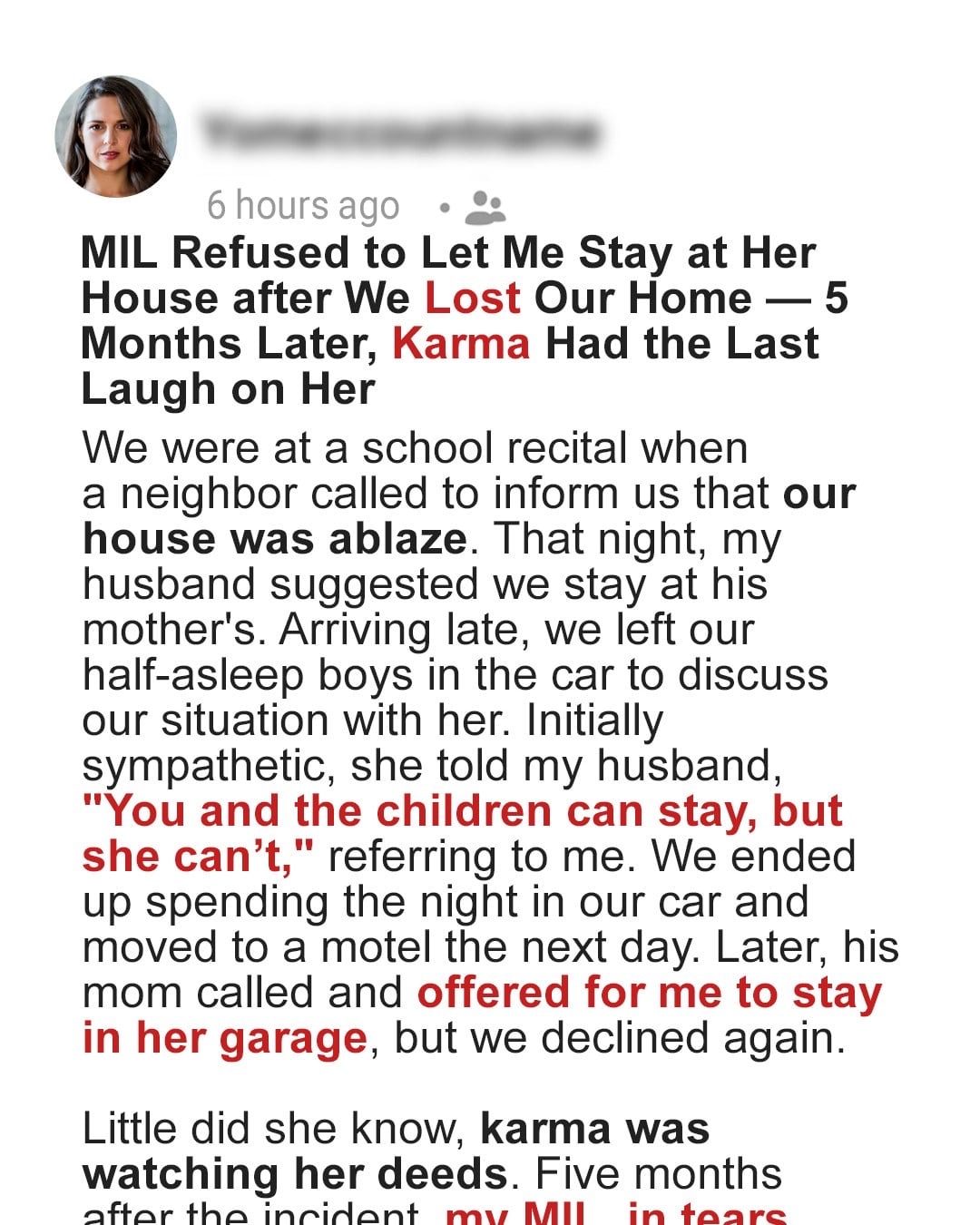 MIL Refused to Let Me Stay at Her House after We Lost Our Home – 5 Months Later
