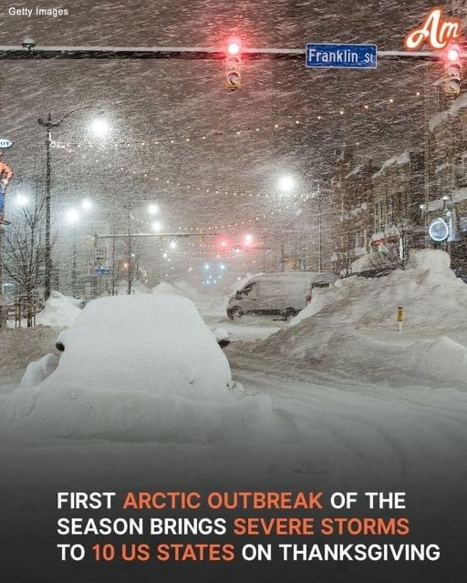 The first Arctic outbreak of the season is set to sweep across the US during Thanksgiving…