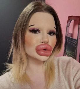A woman with record-breaking lips sets her sights on a new beauty goal.