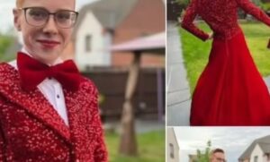 This 16-year-old rocked prom with a stunning red skirt and a dazzling tuxedo top
