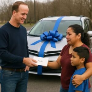 She walked two miles every day to get her son to football practice. When Peyton Manning heard about it, he bought her a minivan.