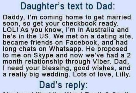 Daughter’s text to Dad – Funny