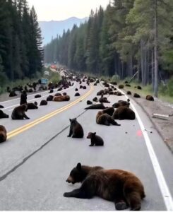 We were driving home after work and right in the middle of the street saw a dozen bears: we were shocked when we learned the reason