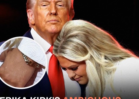 Erika Kirk Delights Crowd with Hand Gesture Toward Charlie Kirk’s Photo After Hug from Trump