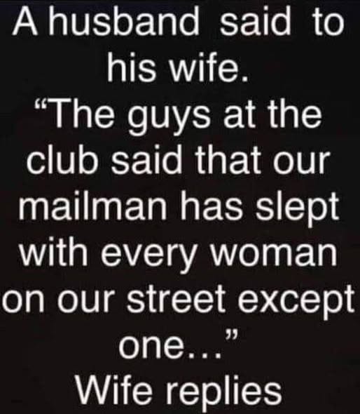 He Joked That the Mailman Slept With Every Woman on the Street—Except One. His Wife’s Casual Reply Made the Whole Room Go Silent and Left Him Wondering If He’d Just Uncovered the Funniest Coincidence or the Most Awkward Truth of His Life