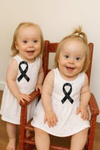 A young woman places both babies into the fir!