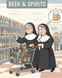 Two nuns were shopping in a food store